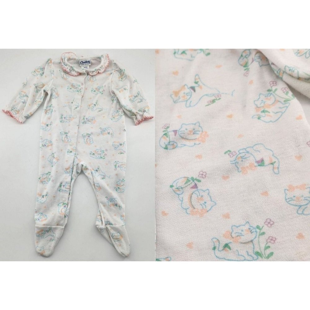 Vintage‎ Carters Baby Long Sleeve Footed One Piece Bodysuit Cat Print 12-17 Lbs